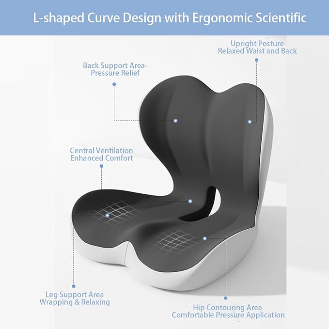StarAneer Seat Cushion Premium Ergonomic Memory Foam Car & Office Chair Seat Cushion - Orthopedic Lumbar Support for Back Pain Relief, Non-Slip Design for Car, Truck, Home Chair & Office Seat