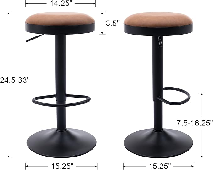 EALSON Modern Swivel Bar Stools Set of 6 Adjustable Counter Height Backless Barstools with Metal Base Leather Upholstered Round Bar Stool Chairs for Kitchen Island/Pub/Breakfast Bar, Brown