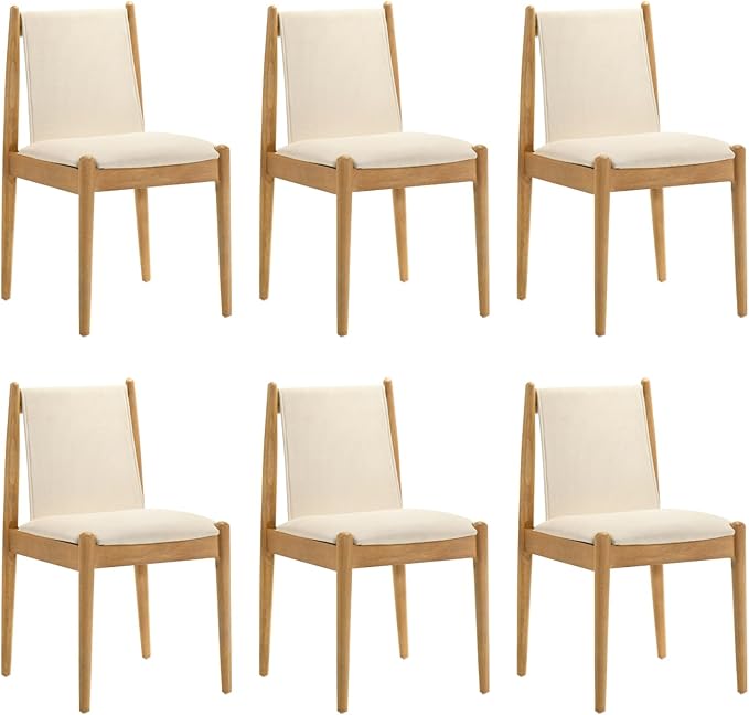 DUOMAY Upholstered Linen Beige Dining Chairs Set of 6, Wooden Armless Kitchen Chairs with Natural Legs and Sturdy Frame for Dining Room, Restaurant, Living Room