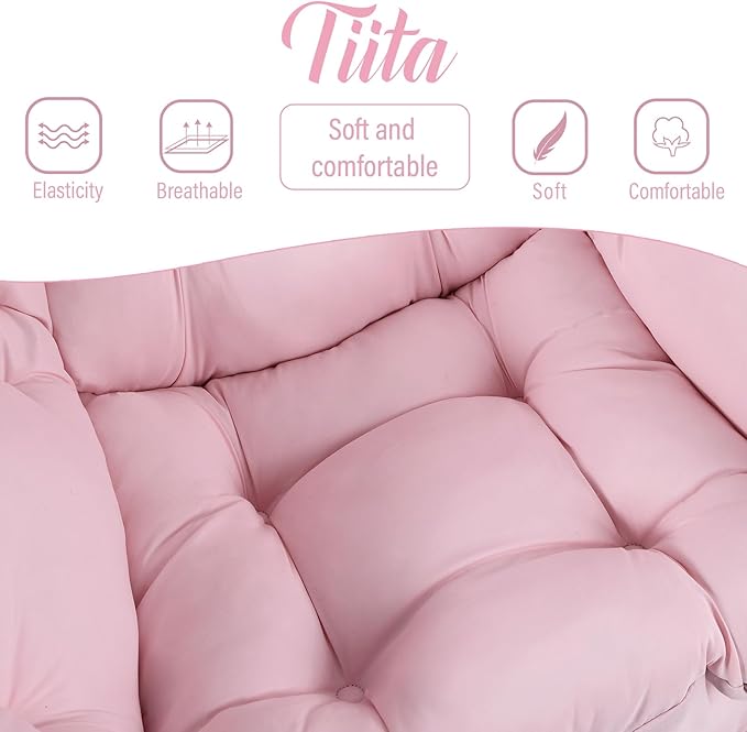 Tiita Lazy Chair with Ottoman, Pink Chair Modern Large Accent Lounge Armchair, Comfy Leisure Sofa Reading Chair with Footrest for Bedroom, Living Room, Dorm Rooms, Garden and Courtyard, Pink