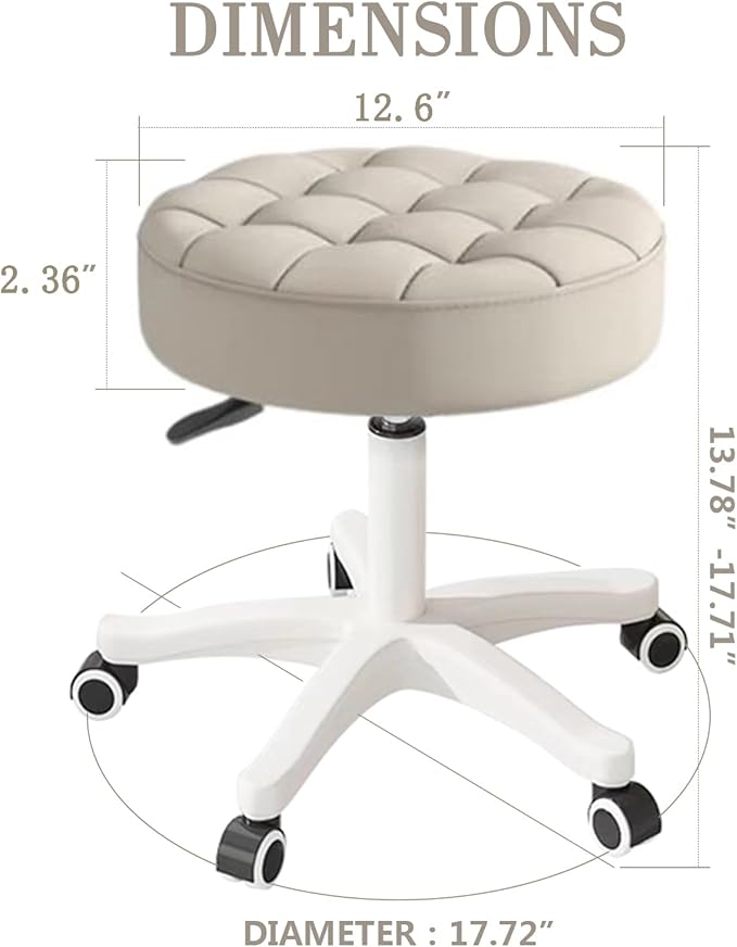 HDHNBA Small Chair Round Rolling Stool with Wheels PU Leather Height Adjustable Swivel Drafting Work SPA Salon Stools Home Office Chair,2 Pack