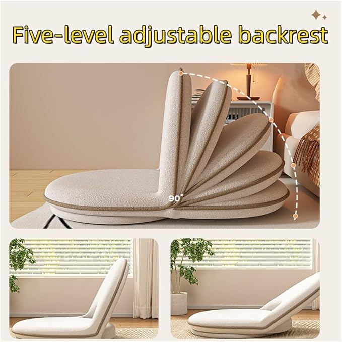Folding Swivel Tatami Floor Chair with Back Support, Comfortable Meditation Chair, Lazy Sofa for Bedroom, Floor Seat, Floor Cushions for Adults(Khaki)