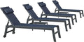 PURPLE LEAF Outdoor Lounge Chair Set Patio Chaise Pool Lounger Aluminum Frame with 2 Side Table and Wheels for Outside Sunbathing Tanning Recliner Including Pillows Navy Blue