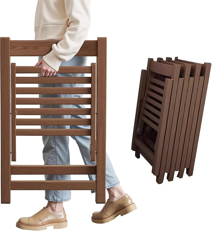 Wood Folding Chairs Set of 4, Indoor Outdoor Wooden Foldable Dining Chairs, Space-Saving and Portable Design for Kitchen, Lawn, Patio 300lbs Capacity,