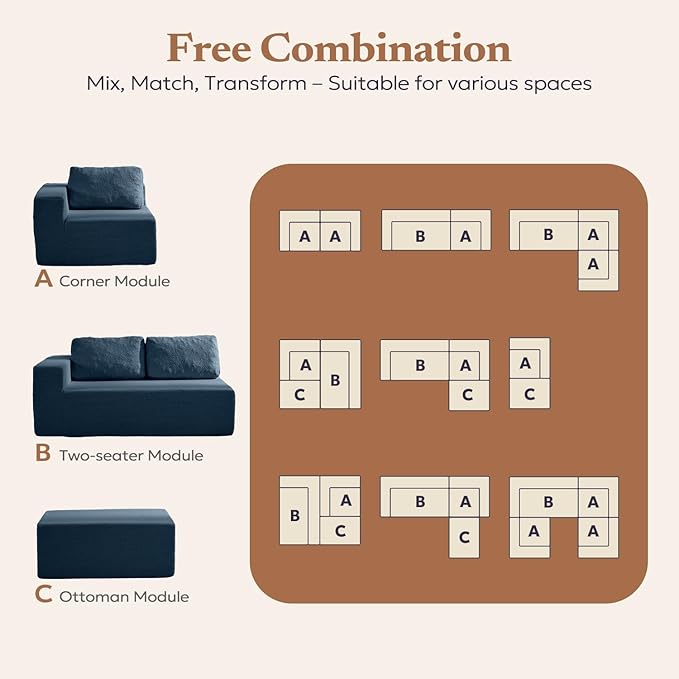 Furnify Loveseat Sofa, Cloud Modular Sofa Couch, Upholstered Floor Sofa with Deep Seat, Upholstered Foam Couch for Bedroom Living Room, No Assembly Required (Teddy Boucle, Blue)