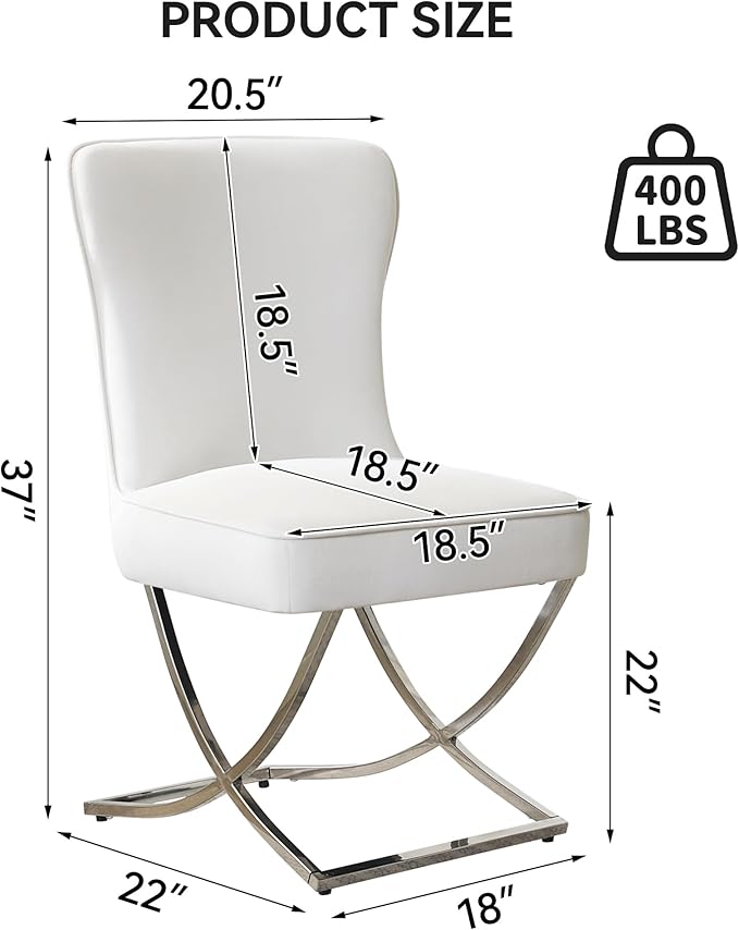 WUTUTUEE Luxury Velvet Dining Chairs, Tufted Upholstered Armless Accent Chairs with Silver Metal X-Legs, Modern Glam Dining Room Chair Set of 2, Beige