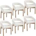 DUOMAY Modern Sherpa Dining Chairs Set of 6, Open Back Kitchen Chairs with Solid Wood Legs Upholstered Curved Back Side Chairs for Kitchen Restaurant, Fur White