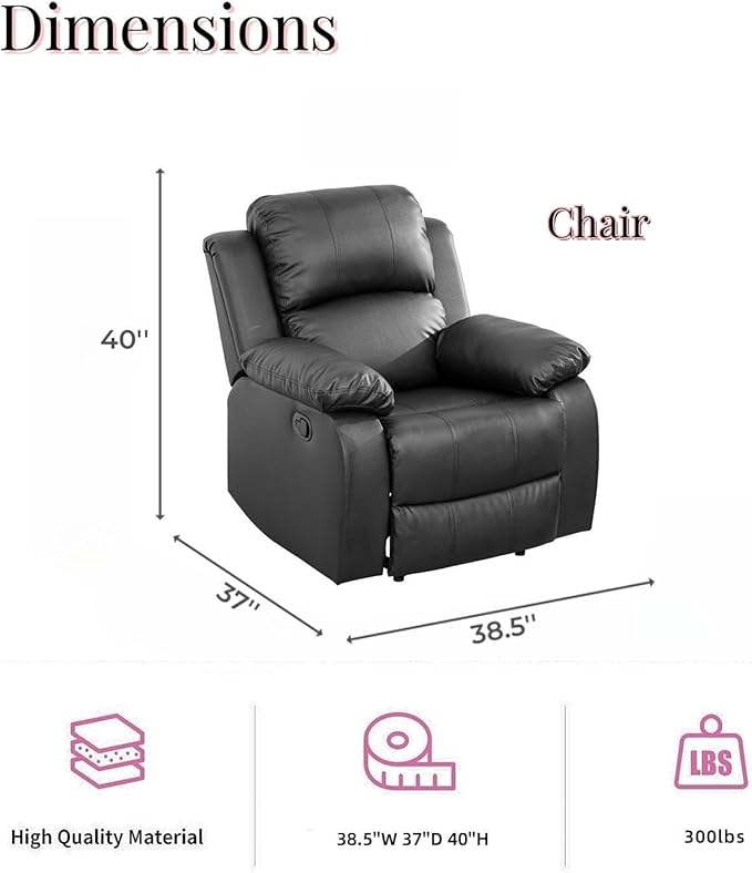 Caberryne Leather Recliner Chair for Living Room Furniture Set,Black Leather Reclining Couch for Small Space/Rv, Wall Hugger Single Recliner/Home Theater Chairs for House/Office(Chair)