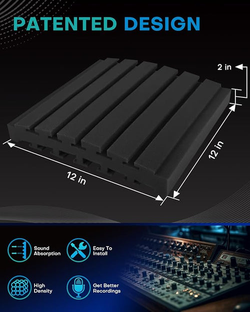 36Packs Curved Sound Proof Foam Panels for Walls, 2" Acoustic Panels Sound Absorbing Dampening, Soundproofing Noise Reducing Cancelling Treatments for Home Office Recoding Studio Decor, 2x12x12" Black