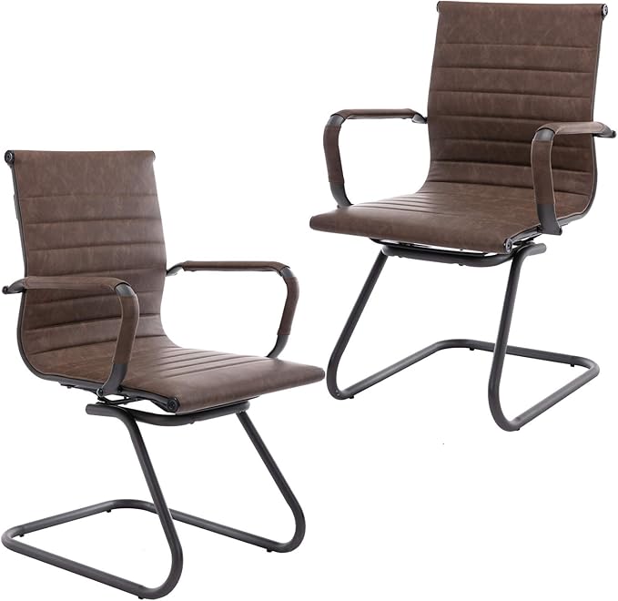DM Furniture Office Reception Chairs No Wheels Leather Conference Chairs Back Support Guest Chair, Set of 2 (Vintage Charcoal)