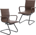 DM Furniture Office Reception Chairs No Wheels Leather Conference Chairs Back Support Guest Chair, Set of 2 (Vintage Charcoal)