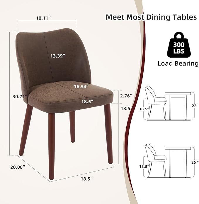ElfinAura Dining Chair Set of 6, Leather Upholstered Dining Chair with Wood Legs, Wing Backrest, Wooden Kitchen Chair, Kitchen Chairs with Thick Cushions for Dining Room, Living Room, Taupe