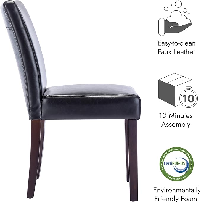 Watson & Whitely Upholstered Kitchen & Dining Room Chairs with Low Back, Faux Leather Armless Dining Chairs with Solid Wood Legs, Set of 2, Black
