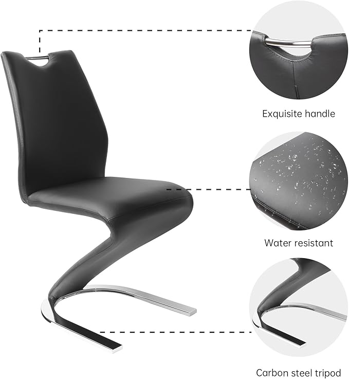 Mermaid Dining Chairs Set of 4, Modern Kitchen Dining Room Armless Upholstered Side Chairs with PU Leather Cushion Seat and Sturdy Metal Legs (4 Black)
