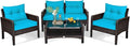 HAPPYGRILL 4-Piece Patio Furniture Set Outdoor Rattan Wicker Conversation Set with Coffee Table, Sectional Sofa Bistro Set with Cushions for Garden Poolside Backyard