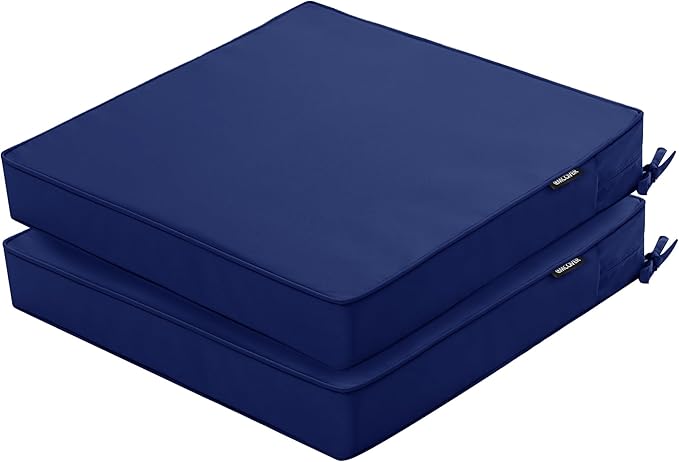 Outdoor Chair Cushions 19 x 19 Inch Waterproof Patio Chair Cushions with Tie 5 Year Color Fastness Thick Outdoor Seat Cushion for Garden Lawn Patio Furniture Navy Set of 2