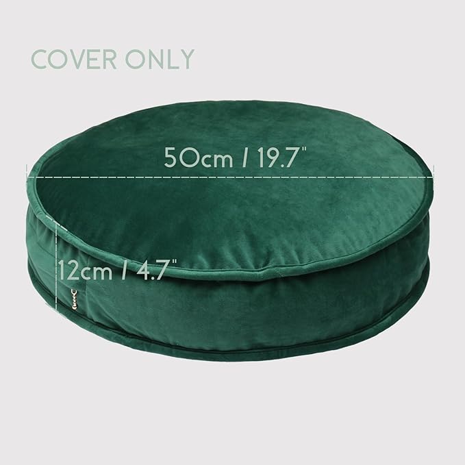 YIUOR Round Floor Pillow Cover Velvet Throw Seating Pouf Yoga Meditation Cushion Plush Case Reading Room Decor Cover Only (19.7IN, Green)