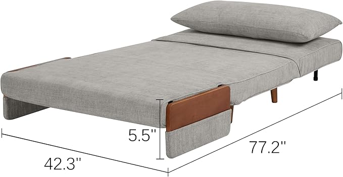 CITTANEO 42" Convertible Sleeper Chair, 3-in-1 Chair Bed Sleeper for Adults with Adjustable Backrest, Pillow & Wooden Arms, Loveseat Sofa Bed for Apartment, Office, Medium Gray