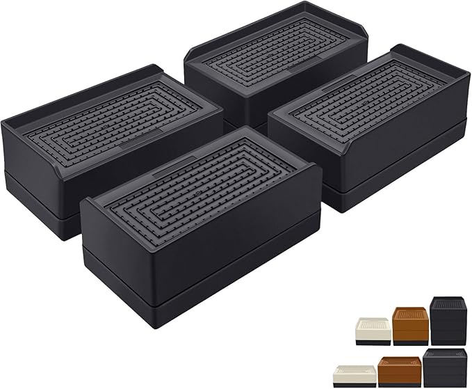 ANNKUT 1.5 inch Furniture Risers, Rectangle Adjustable Risers Blocks for Bed Sofa Table and Couch Lifting,Heavy Duty Support Up to 1,300 Lbs (4 Pack-Black)