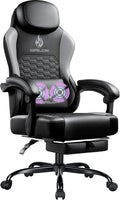 Gaming Chair with Massage and Packet Spring Cushion,Ergonomic Gamer Chairs for Adults with Footrest 300lbs,High Back Gamer Leather Chair with Headrest and Lumbar Support