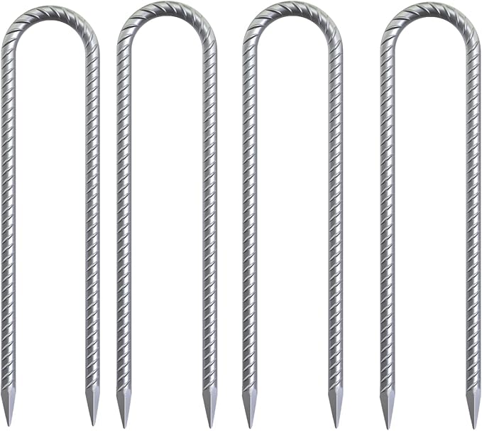 OK5STAR 16 Inch Heavy Duty Trampoline Stakes, U Shaped Rebar Ground Anchors for High Wind, 3/8" Thick Steel U Shaped Stakes for Trampoline, Tent, Canopy, Swing Set, Playground & Bounce House, 4 Pack
