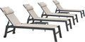 PURPLE LEAF Outdoor Lounge Chair Set Patio Chaise Pool Lounger Aluminum Frame with 2 Side Table and Wheels for Outside Sunbathing Tanning Recliner Including Pillows Beige