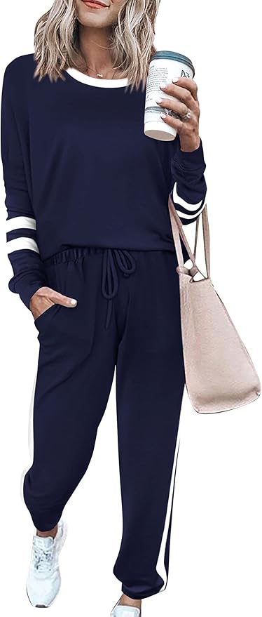 PRETTYGARDEN Women Fall 2 Piece Lounge Outfit Long Sleeve Tops High Waisted Jogger Pants Set Spring Travel Clothes Tracksuit