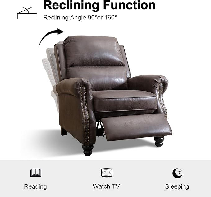 CANMOV Pushback Recliner Chair Faux Leather Armchair Push Back Recliner with Rivet Decoration Single Sofa Accent Chair for Living Room, Dark Grey