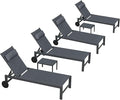 PURPLE LEAF Patio Lounge Chair Set Outdoor Chaise Lounger Aluminum Frame with 2 Side Table and Wheels for Pool Outside Sunbathing Tanning Recliner Including Pillows Gray