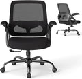 Mesh Office Chair, Ergonomic Desk Chair Wide Mid Back with Comfy Lumbar Support Swivel Task Executive with Wheels, Flip up Arms for Home