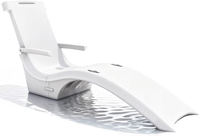 MARKETTY Pool Lounger, Fade-Resistant, Waterproof, Anti-Floating Patio Furniture, Pool Lounge Chair for Sun Shelf, Use in Pools with Shelves Up to 9-Inches Deep or Outside Pool Deck, White