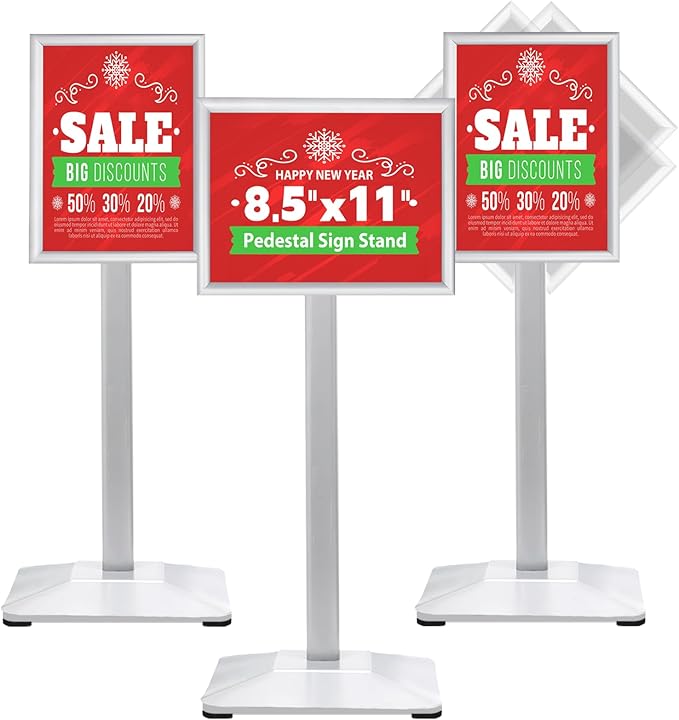 VAIIGO Sign Stand 8.5x11inch Pedestal Sign Holder Poster Stand 3Packs Adjustable Floor Standing Sign Holder with Heavy Duty Display Stand for Indoor Outdoor Business Store Sign Holders(Silver)