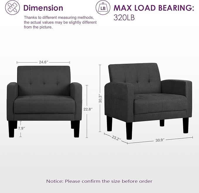 TYBOATLE Accent Chairs Set of 2 Living Room Chairs Cozy Tufted Mid Century Modern Accent Chairs with Arms for Bedroom Comfy Reading Arm Chair Small Chairs for Small Spaces Office (2, Dark Grey)
