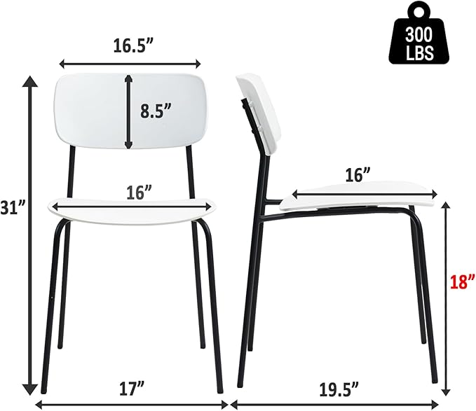 Sidanli Conference Room Chairs Stackable Set of 4, Reception Chairs with Plastic Seat, Stacking Chairs for Waiting Break Room Classroom Clearance, White
