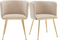 Canxkun Velvet Dining Chairs Set of 2, Barrel Dining Chairs with Gold Metal Legs, Modern Upholstered Dining Room Chair for Dining Room, Kitchen, Vanity (Beige)