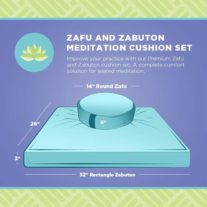 Meditation Cushion Mat Set HEMP - Round Zafu Floor Pillow Organic Buckwheat Pillow + Cotton Filled Zabuton Prayer Pad - Meditation Pillow Yoga Knee Pad - Made in USA - 14" Round, BLACK Hemp