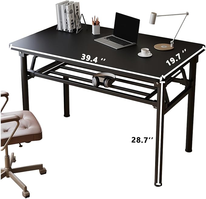 Folding Desk, 39.4" Foldable Desk for Small Spaces - Space Saving Folding Computer Desk, Portable Compact Design for Home Office, Bedroom, Dorm & Apartment, No Assembly Required