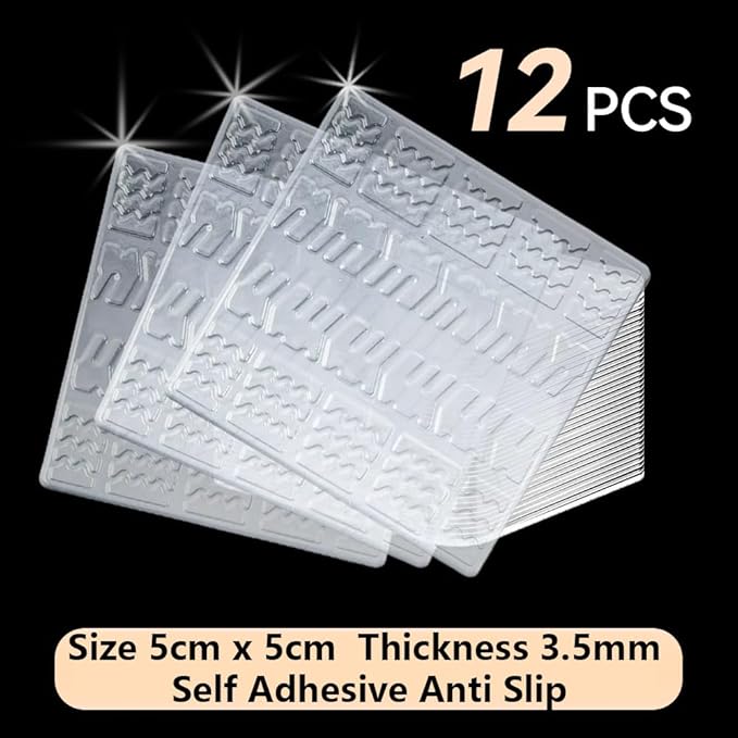 Clear Non Slip Furniture Pads, 12 PCS Rubber No Skid Furniture Grippers, Self Adhesive Anti Slip Furniture Pads, Anti Slide Hardwood Floors Protectors for Keep Couch Stoppers (2 inch Square)