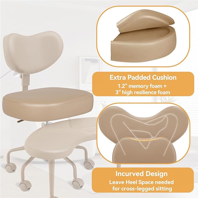Pipersong Meditation Chair PRO VENTI, Cross Legged Chair with Wheels, ADHD Chair, Criss Cross Desk Chair with Height Adjustable Backrest and Adjustable Stool, Flexible Design for Fidgety Sitters,Ivory