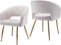 KCC Modern Accent Dining Chairs Set of 2, Upholstered Velvet Dining Room Chairs with Hollow Back, Tufted Kitchen Chairs Side Chairs with Gold Metal Legs for Living Room Restaurant, Cream