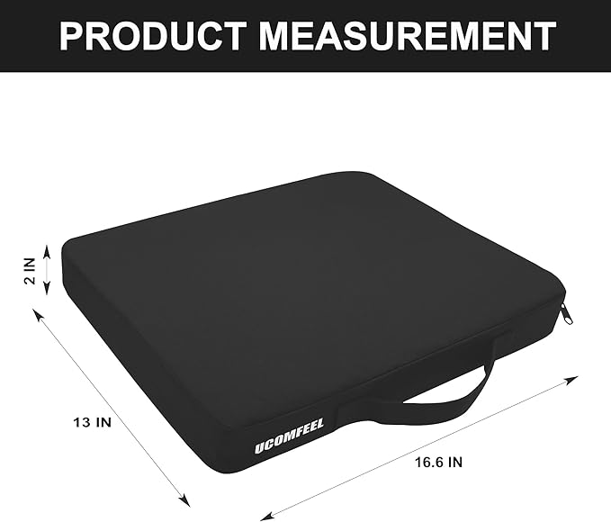 UCOMFEEL Portable Stadium Seat Cushions with Handle, 2 Inches Thick, Waterproof Oxford Fabric, Zipper Design, Set of 2 (Black)