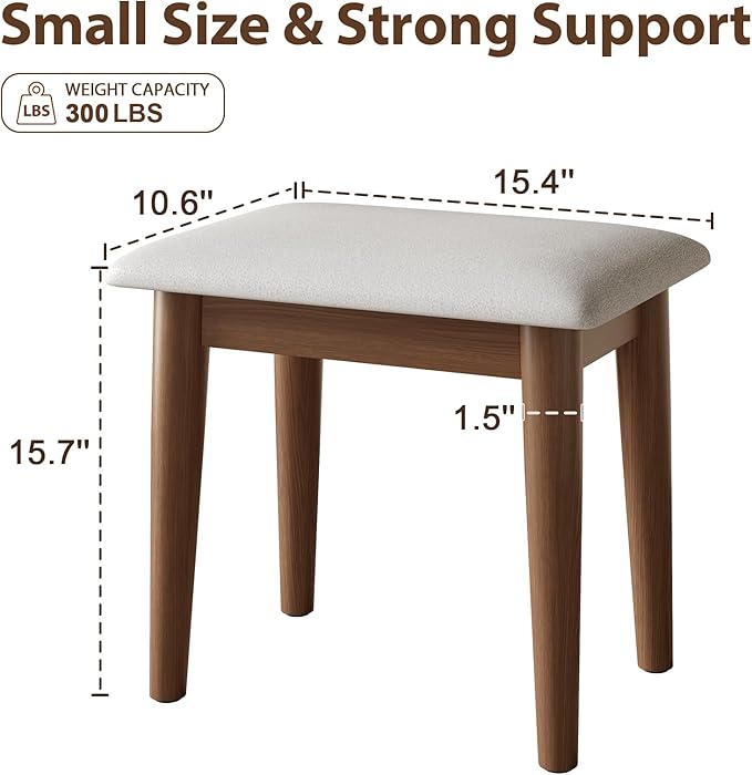 DONGMUWUJEE Solid Wood Foot Stool, Upholstered Ottoman Foot Rest for Couch, Padded Footstool, Leg Rest for Chair, Small Bench for Entryway, Cushioned Vanity Stool for Bedroom, Living Room, Walnut
