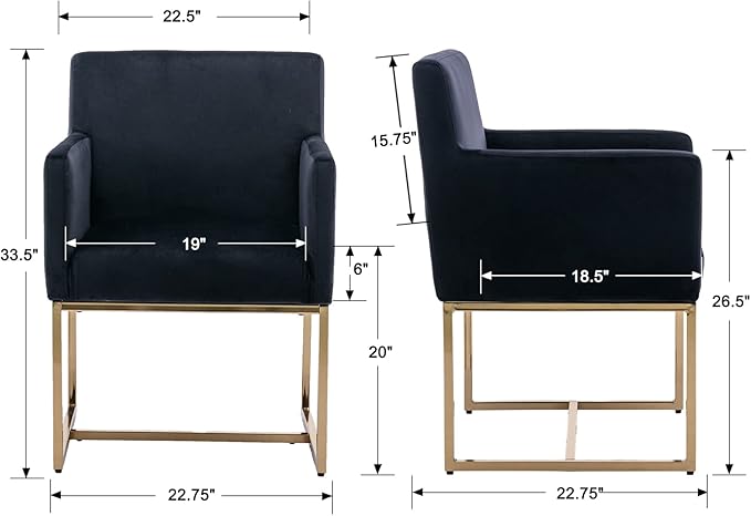 BESTANO Set of 2 Upholstered Velvet Dining Chairs with Armrest, Mid Century Modern Accent Armchairs, Modern Kitchen & Dining Room Chairs with Gold Frame, Black