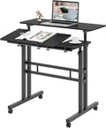 DlandHome Computer Desk, Adjustable Rolling Desk Standing Desk, 31.5L x 23.6W x 26.4-45.3H inch, Black