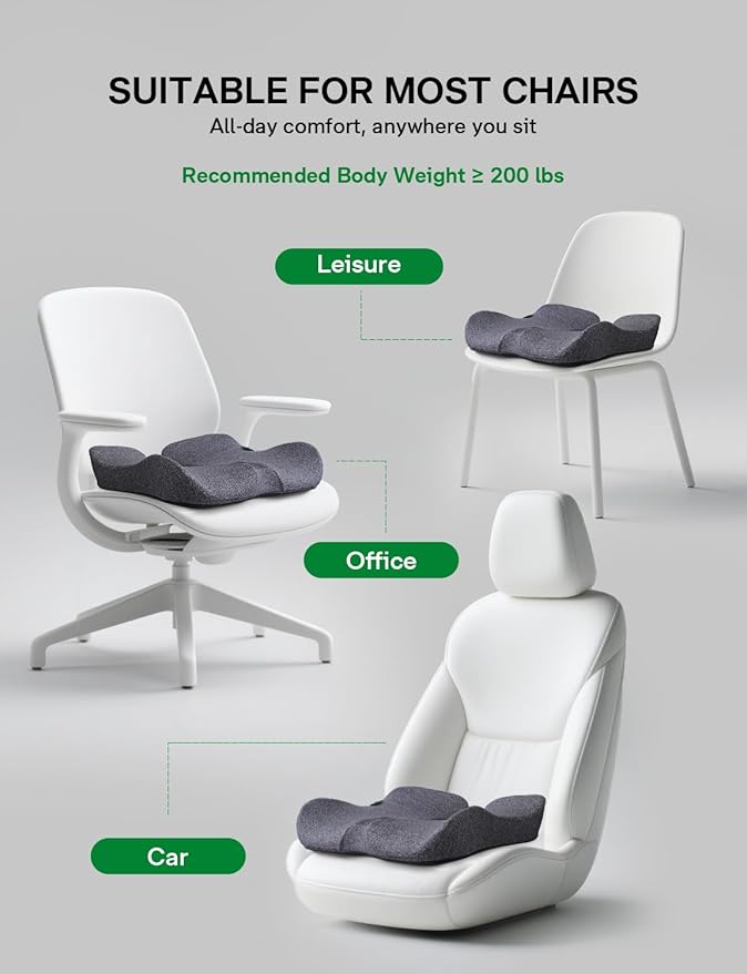 Medisana Seat Cushion, SC 150G Seat Cushions for Office Chairs, Car Seat, Wheelchair - Sciatica & Tailbone & Coccyx Pain Relief Pillow for Driver Sedentary People（Size:19.6 * 16.6 * 3.7 in-Grey）