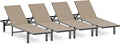 Pool Chaise Lounge Chair Set of 4, Outdoor Lounge Chairs with Wheels, 5-Position Adjustable Sun Loungers for Outside, Deck, Beach, Khaki
