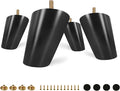 FoDau770 Black Rubber Wood Furniture Legs 3 Inches, Slant Tapered Wood Feet Mid Century Sofa Legs Set of 4, 5/16" UNC Furniture Feet Replacement Parts for Cabinet Couch Dresser Chair Ottoman Table