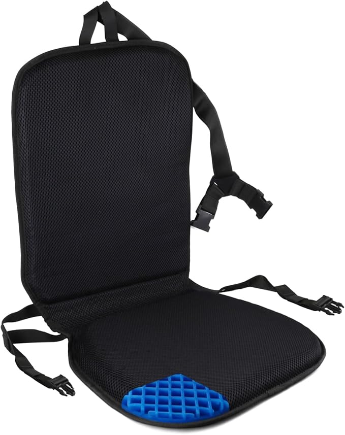 FOMI Premium All Gel Orthopedic Seat and Back Cushion Pad | Upper Lower Back Support Pillow for Car, Office, Kitchen Chair | Pressure Sore, Coccyx Pain Relief | Prevents Sweaty Bottom | Foldable