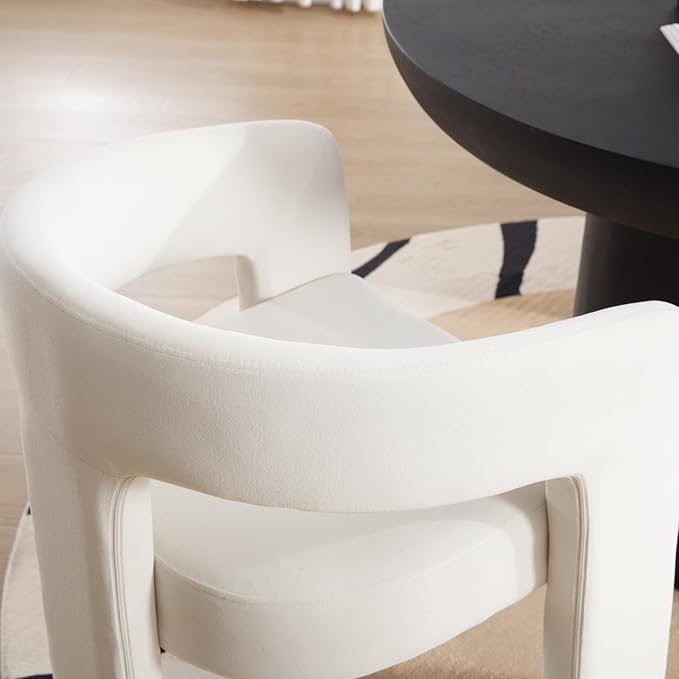 DAYALANE Modern Barrel Dining Chair, Upholstered Accent Kitchen Chair with Arms Comfy Velvet Side Chair for Living Room/Home Office/Reception, Velvet Cream