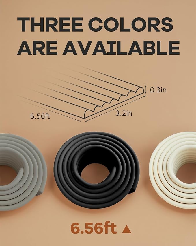 PUSHUJIA Edge and Corner Guards with Strong Adhesive Extra Thick Baby Proofing Furniture Protector for Table Desk Bed Cabinets Child Safety for Home and Nursery (Black, 6.56 Feet)